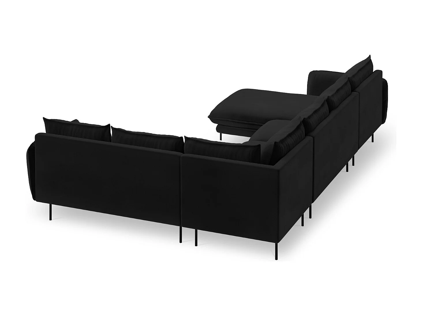 Cosmopolitan Design - Panoramische hoekbank rechts "Vienna" 7 zitplaatsen, Flueel, Zwart - 330x235x95cm