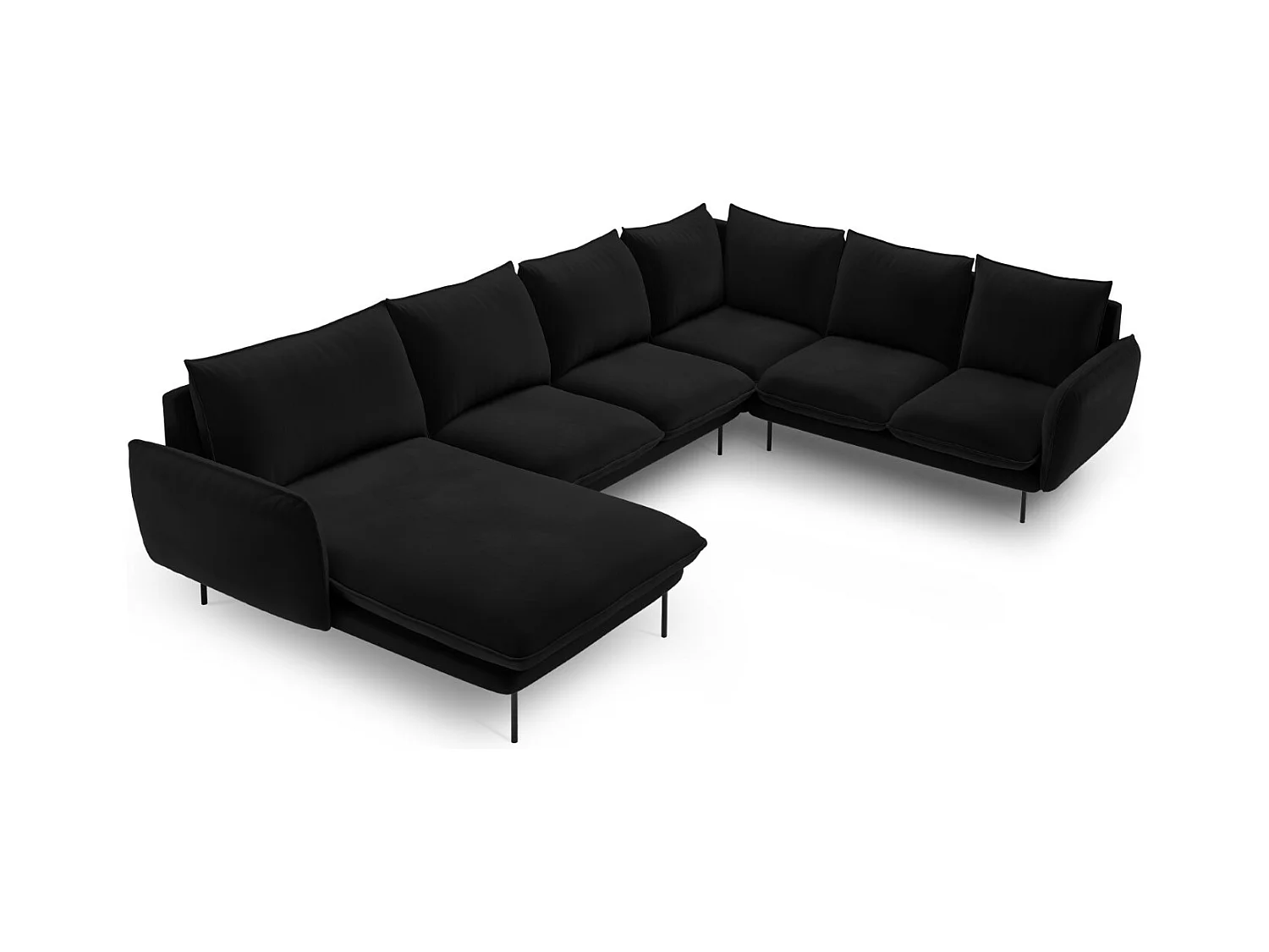 Cosmopolitan Design - Canapé d'angle droit panoramique "Vienna" 7 places en velours noir - 330x235x95cm