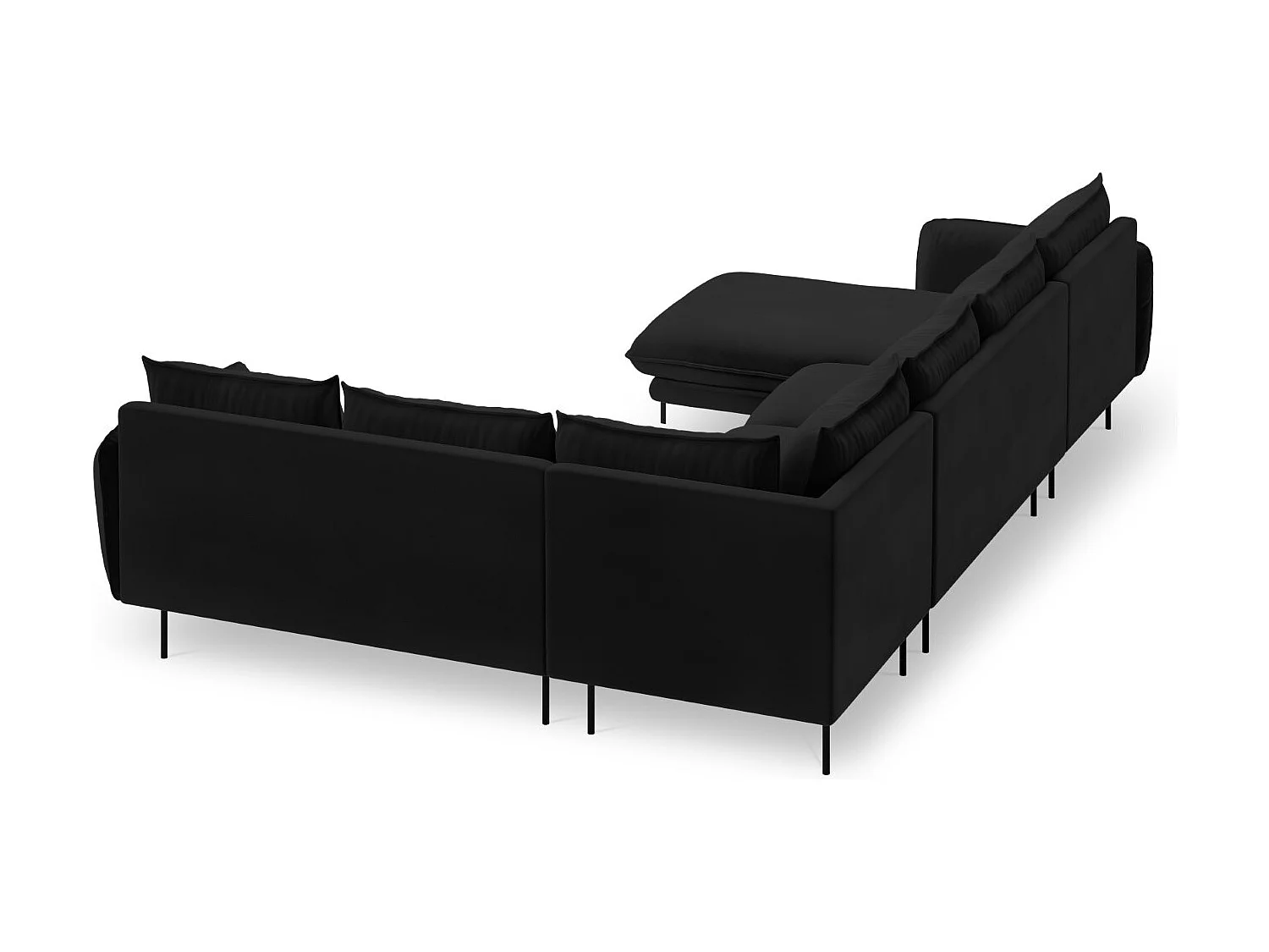 Cosmopolitan Design - Sofá de canto direito panorâmico "Vienna" 7 lugares em veludo preto - 330x235x95cm