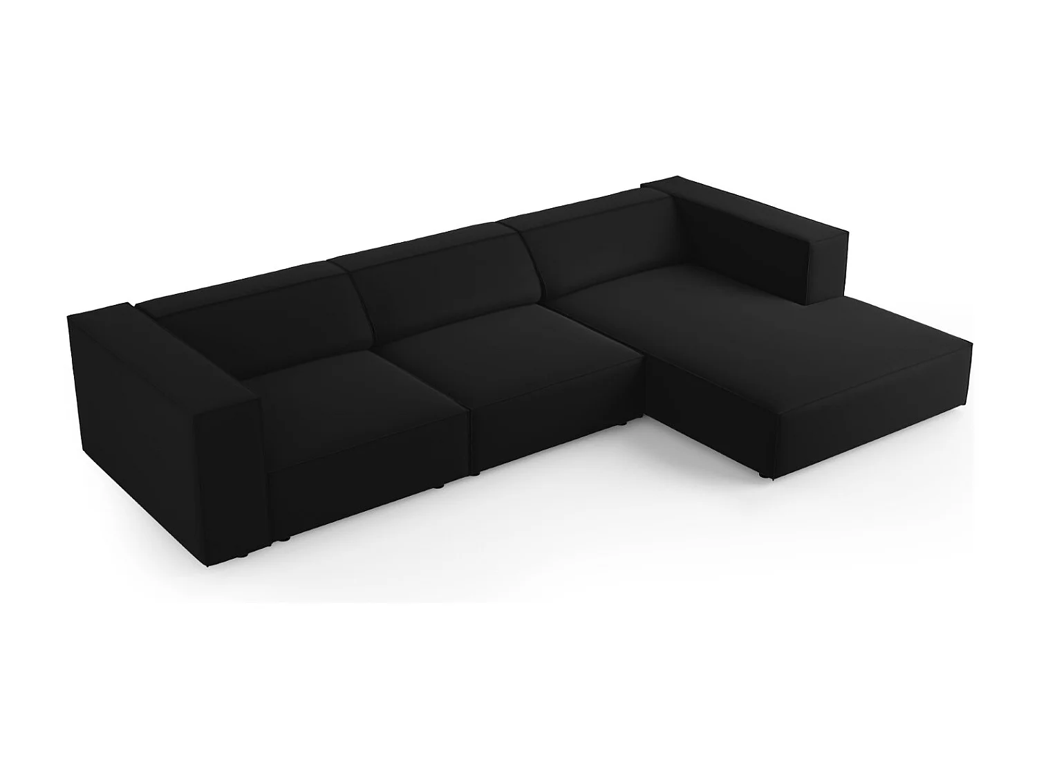 Cosmopolitan Design - Sofá esquinero derecho "Arendal" 4 plazas de terciopelo negro - 284x166x70cm