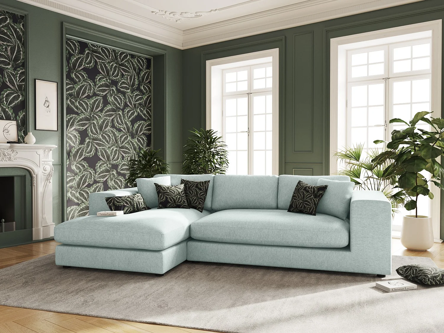 CXL by Christian Lacroix - 5-Sitzer Ecksofa links "Tendance" Sitzer aus strukturiertem Stoff minze - 282x174x72cm