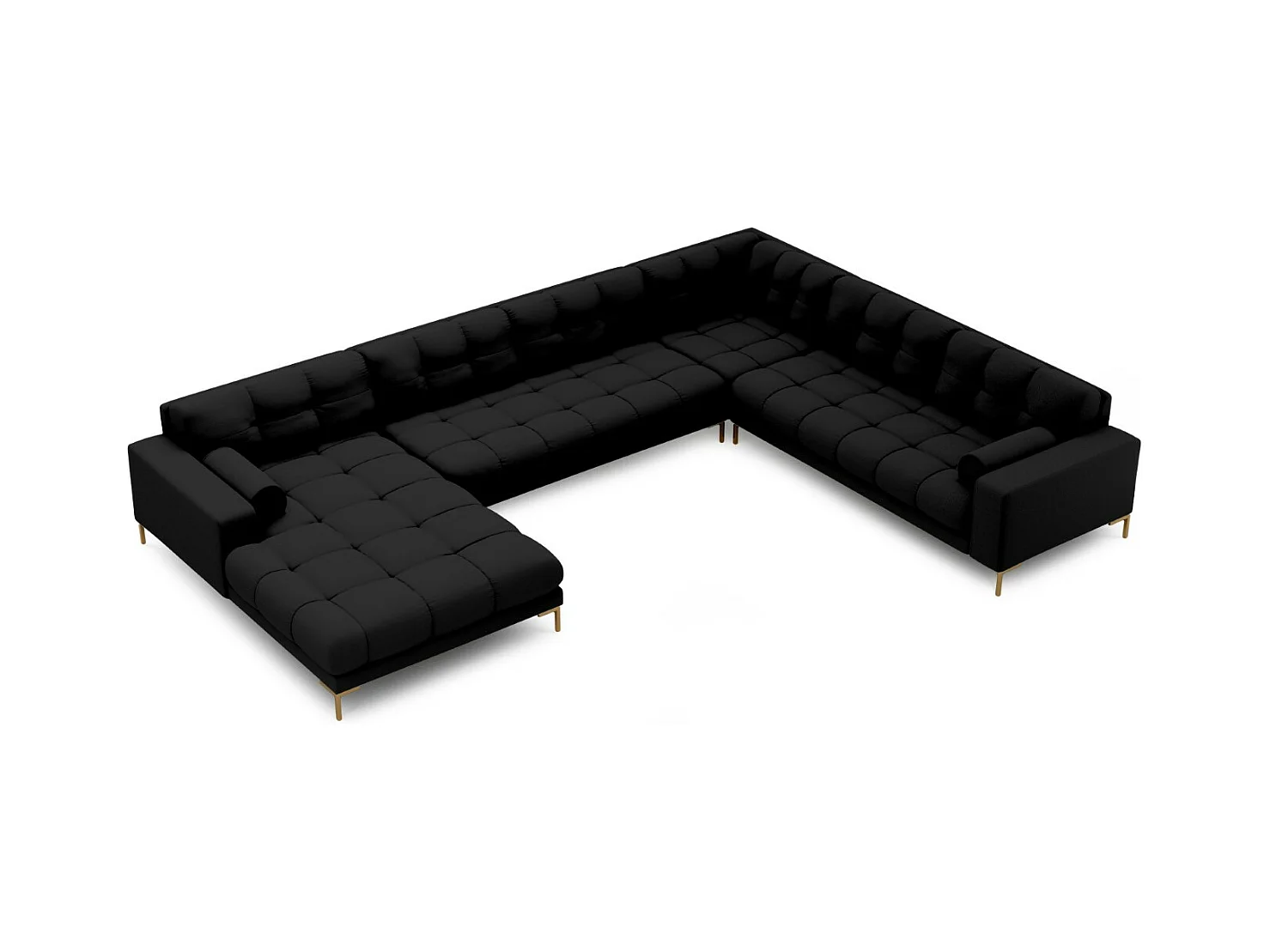 Cosmopolitan Design - Panoramische hoekbank rechts "Bali" 7 zitplaatsen, Structurele stof, Zwart - 327x256x75cm