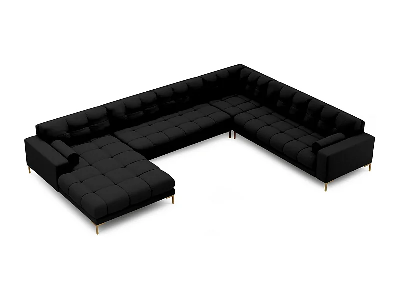 Cosmopolitan Design - Sofá de canto direito panorâmico "Bali" 7 lugares em tecido estrutural preto - 327x256x75cm
