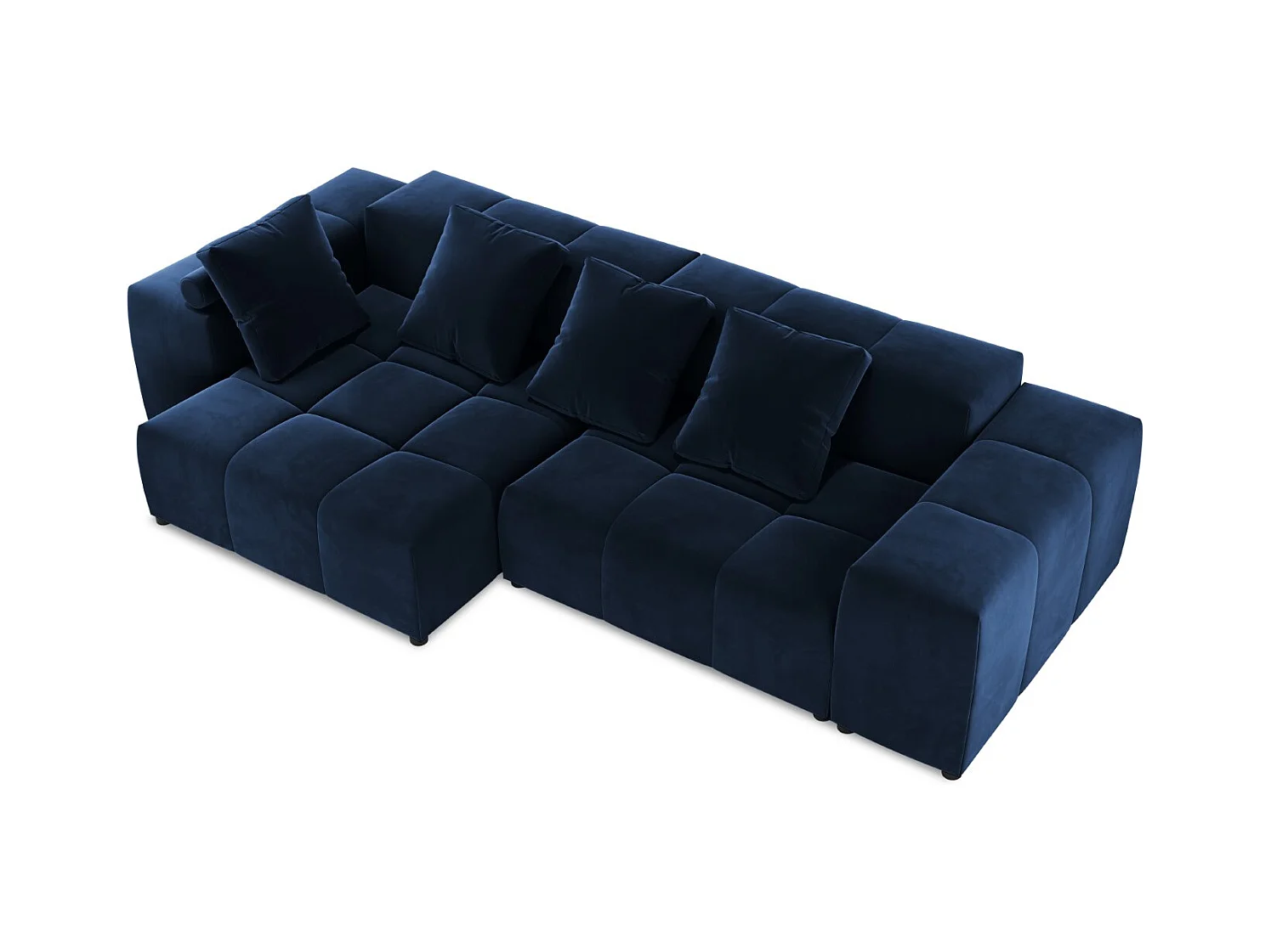 Cosmopolitan Design - Canapé d'angle symétrique modulable "Rome" 4 places en velours bleu roi - 320x160x75cm