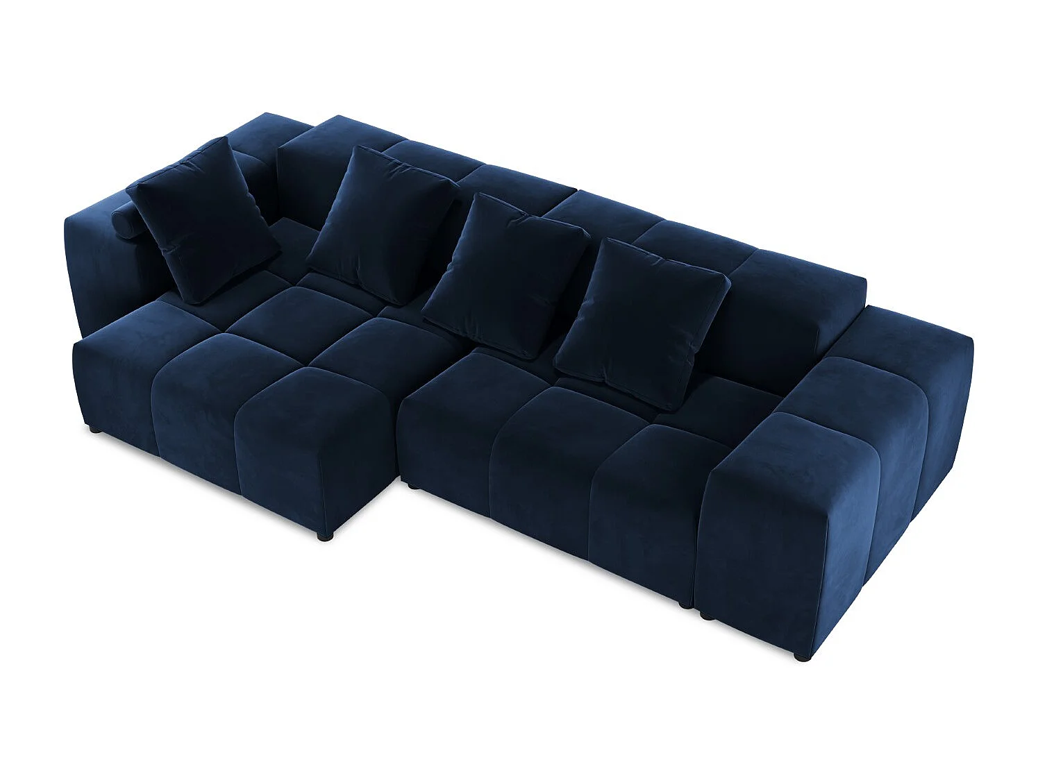 Cosmopolitan Design - Sofá de canto modular simétrico "Rome" 4 lugares em veludo azul real - 320x160x75cm