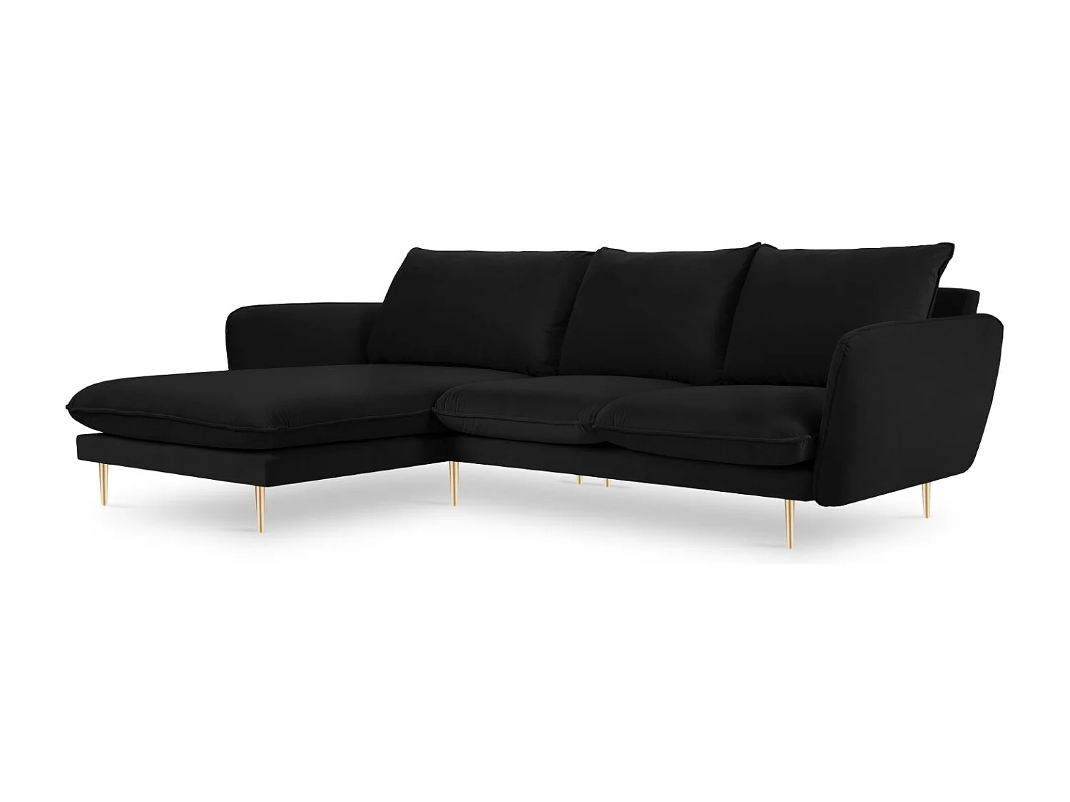 Cosmopolitan Design - Sofá esquinero izquierdo "Vienna" 5 plazas de terciopelo negro - 255x170x95cm