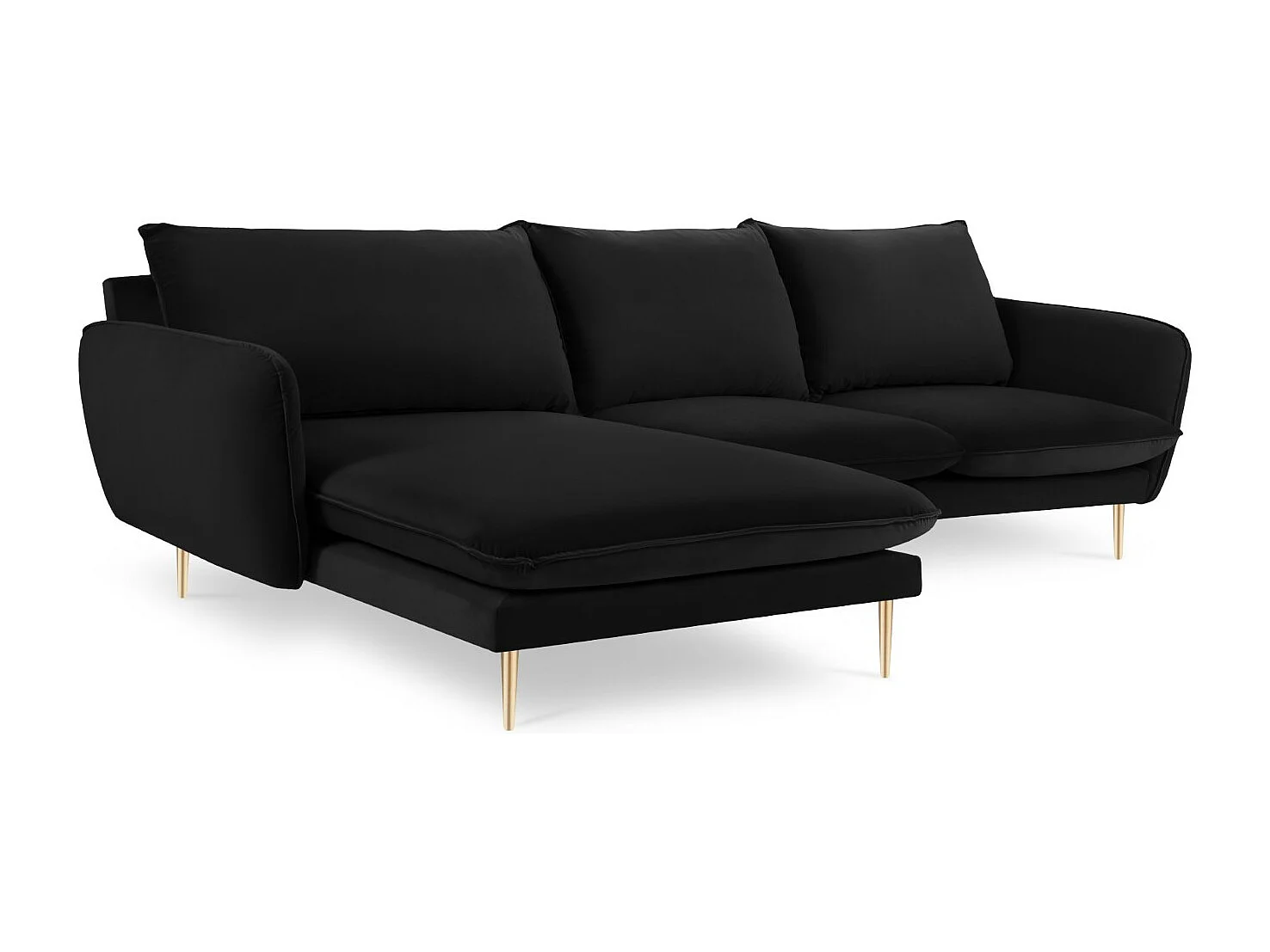 Cosmopolitan Design - Sofá esquinero izquierdo "Vienna" 5 plazas de terciopelo negro - 255x170x95cm