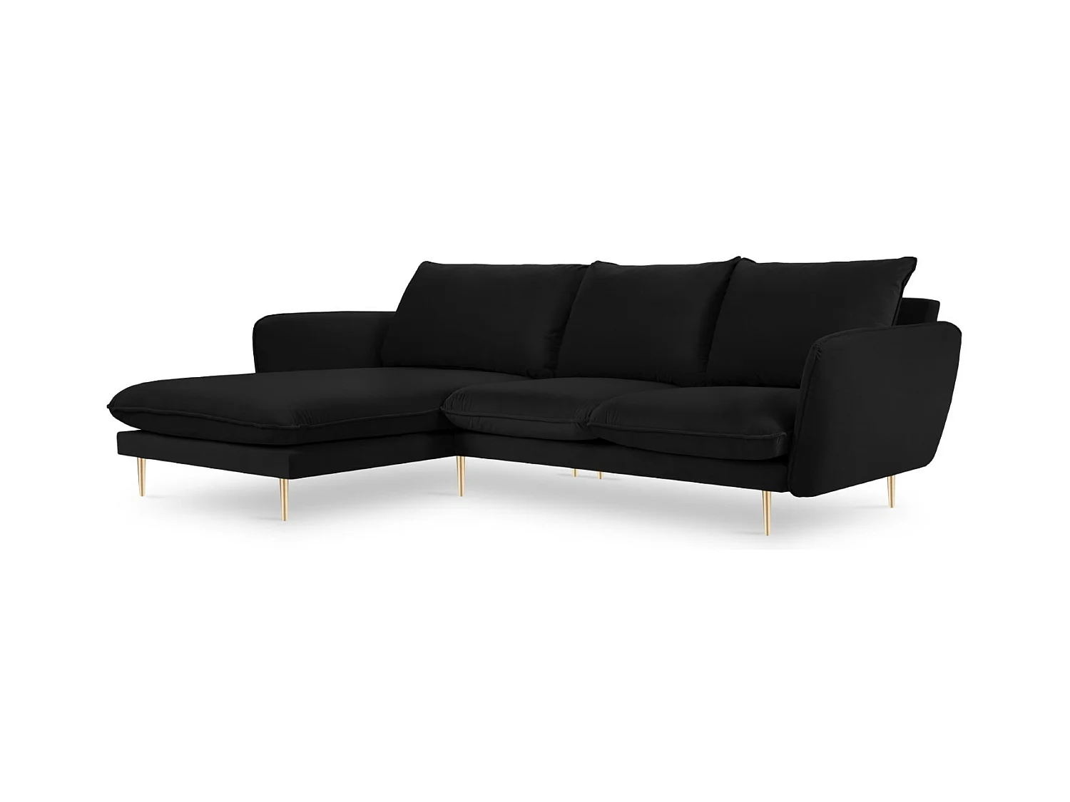 Cosmopolitan Design - Canapé d'angle gauche "Vienna" 5 places en velours noir - 255x170x95cm