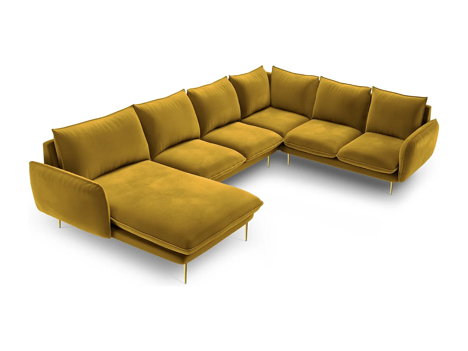 Cosmopolitan Design - Panoramische hoekbank rechts "Vienna" 7 zitplaatsen, Flueel, GEEL - 330x235x95cm