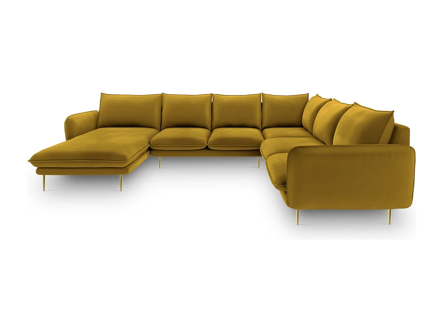 Cosmopolitan Design - Panoramische hoekbank rechts "Vienna" 7 zitplaatsen, Flueel, GEEL - 330x235x95cm