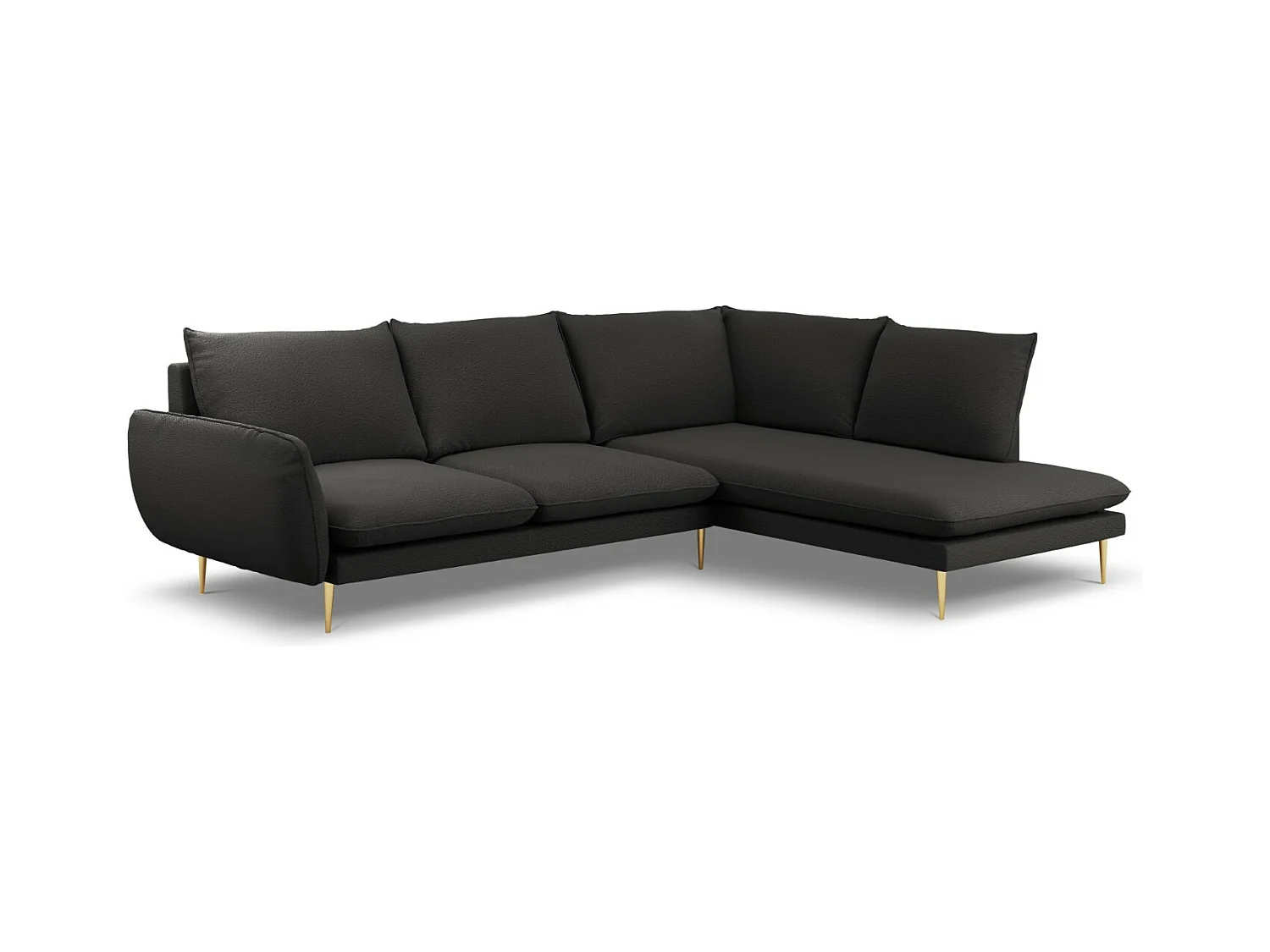 Cosmopolitan Design - Rechter hoekbank "Vienna" 6 zitplaatsen, Boucle, Zwart - 275x185x95cm
