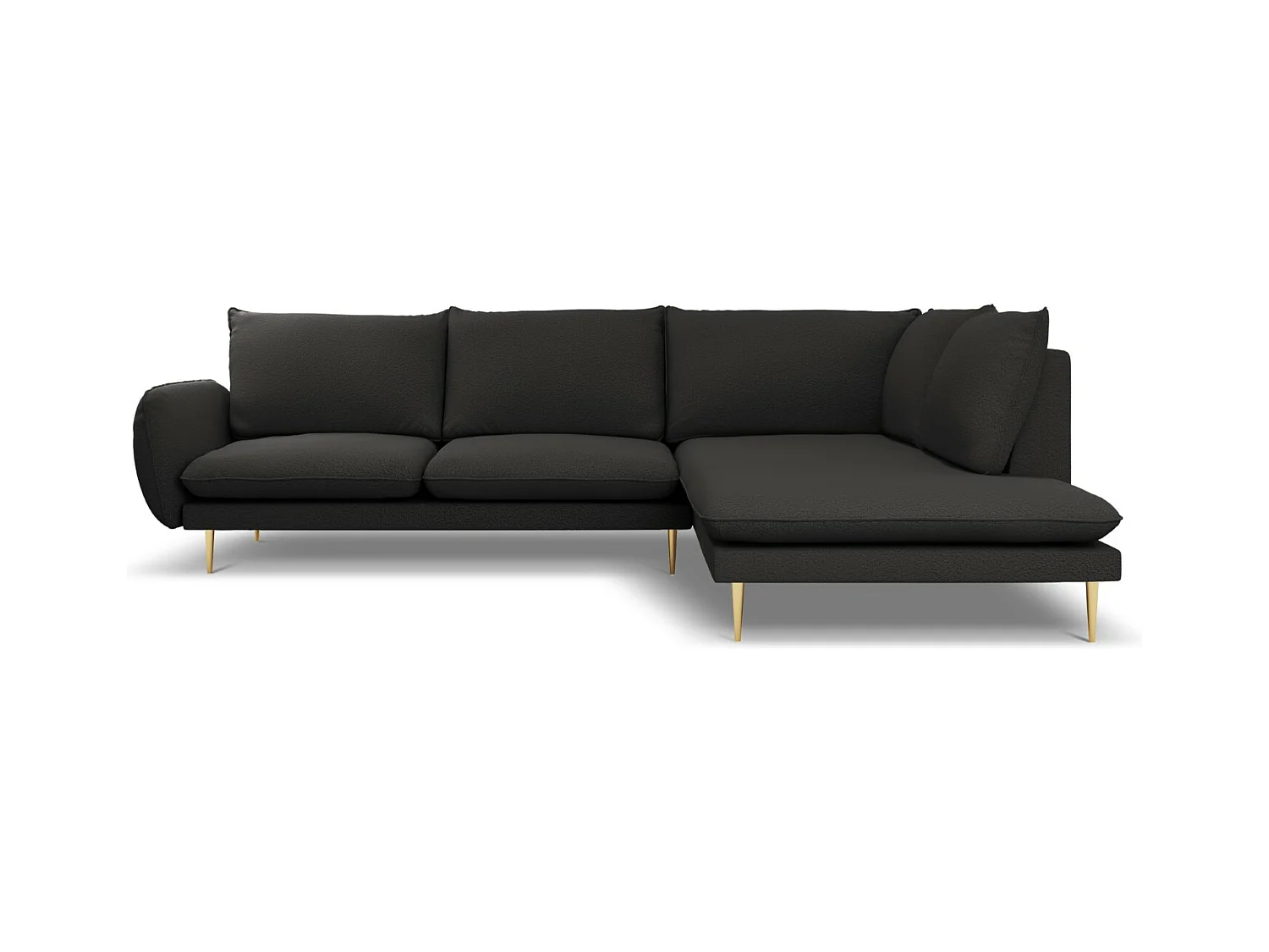 Cosmopolitan Design - Sofá de canto direito "Vienna" 6 lugares em tecido bouclé preto - 275x185x95cm