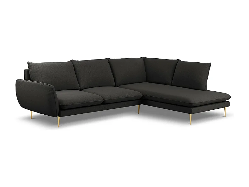Cosmopolitan Design - Canapé d'angle droit "Vienna" 6 places en bouclé noir - 275x185x95cm