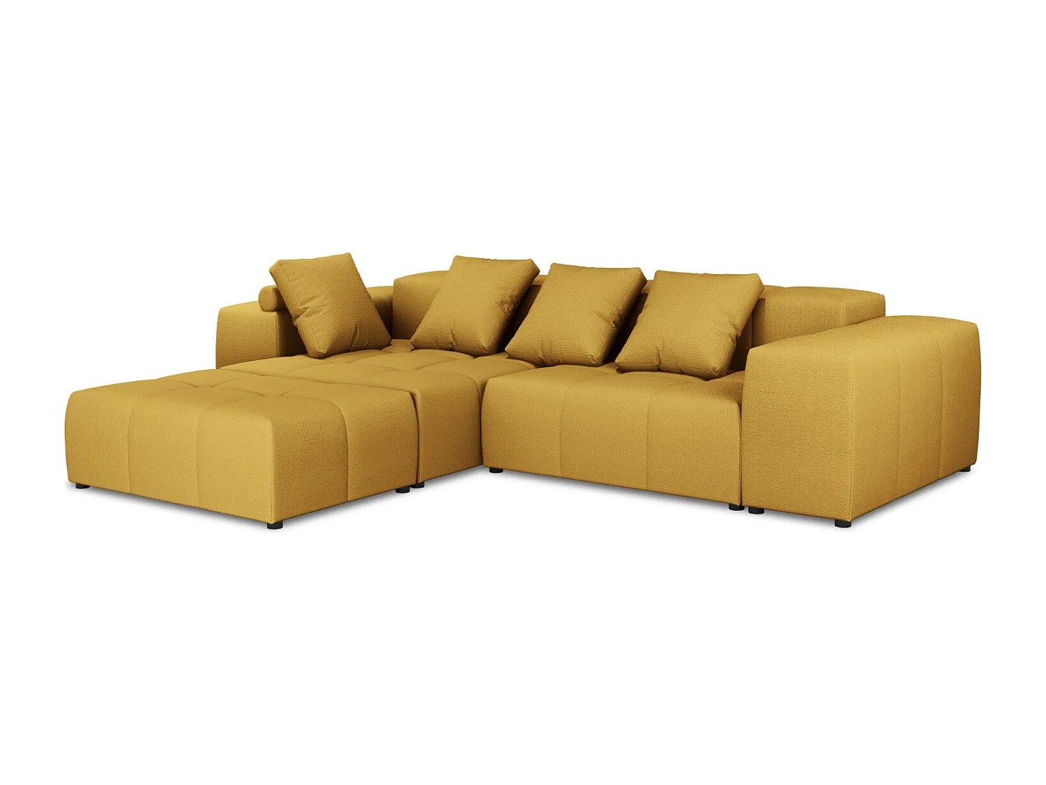 Cosmopolitan Design - Canapé d'angle symétrique modulable "Rome" 5 places en tissu structurel jaune - 320x240x75cm