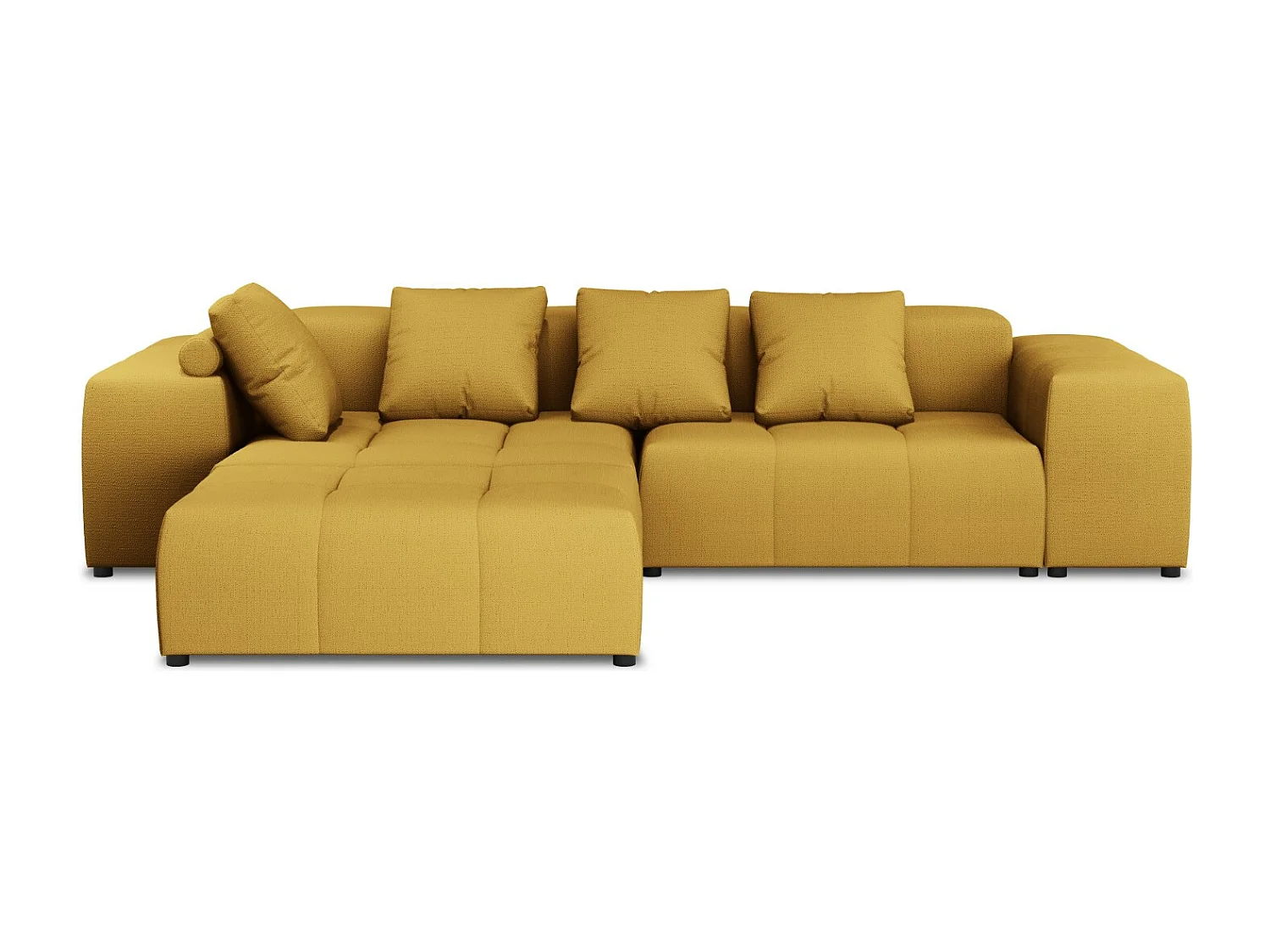 Cosmopolitan Design - Canapé d'angle symétrique modulable "Rome" 5 places en tissu structurel jaune - 320x240x75cm