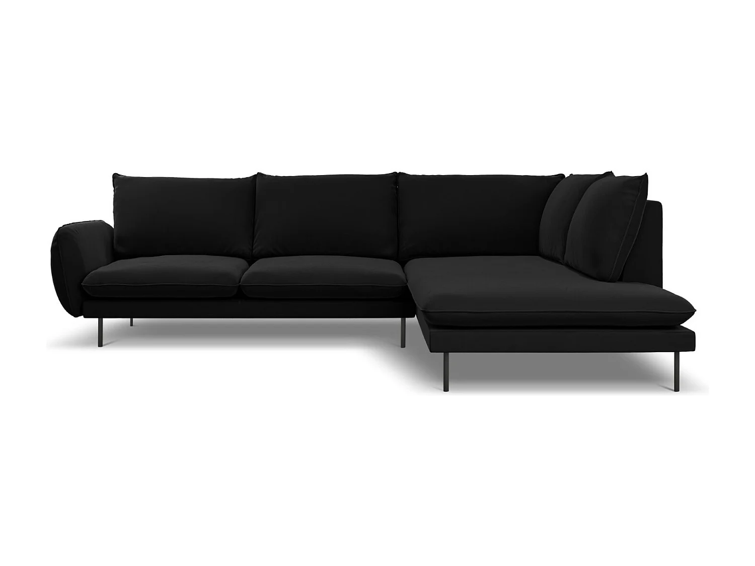 Cosmopolitan Design - 6-Sitzer Ecksofa rechts "Vienna" aus Samt schwarz - 275x185x95cm
