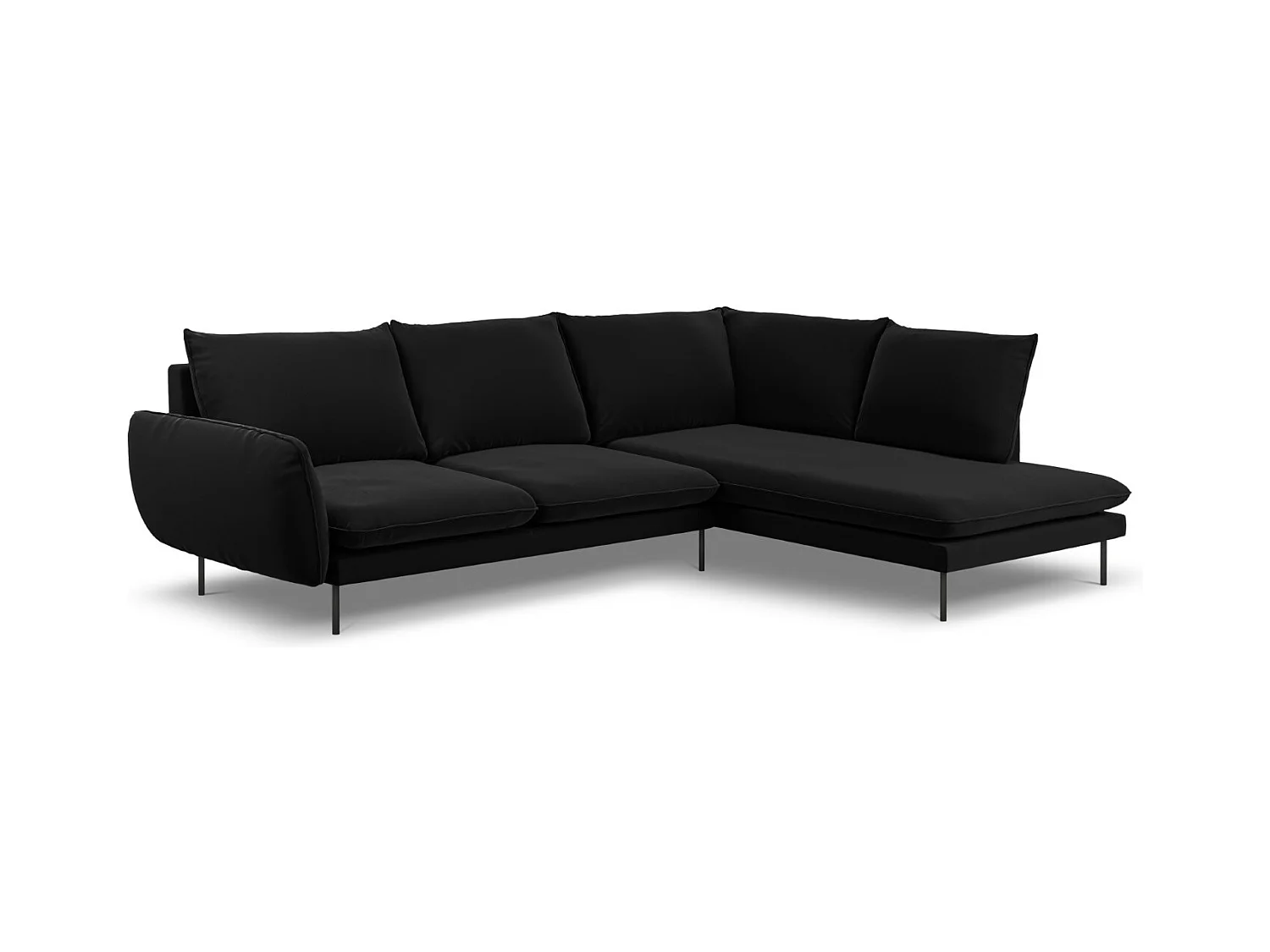 Cosmopolitan Design - Rechter hoekbank "Vienna" 6 zitplaatsen, Flueel, Zwart - 275x185x95cm