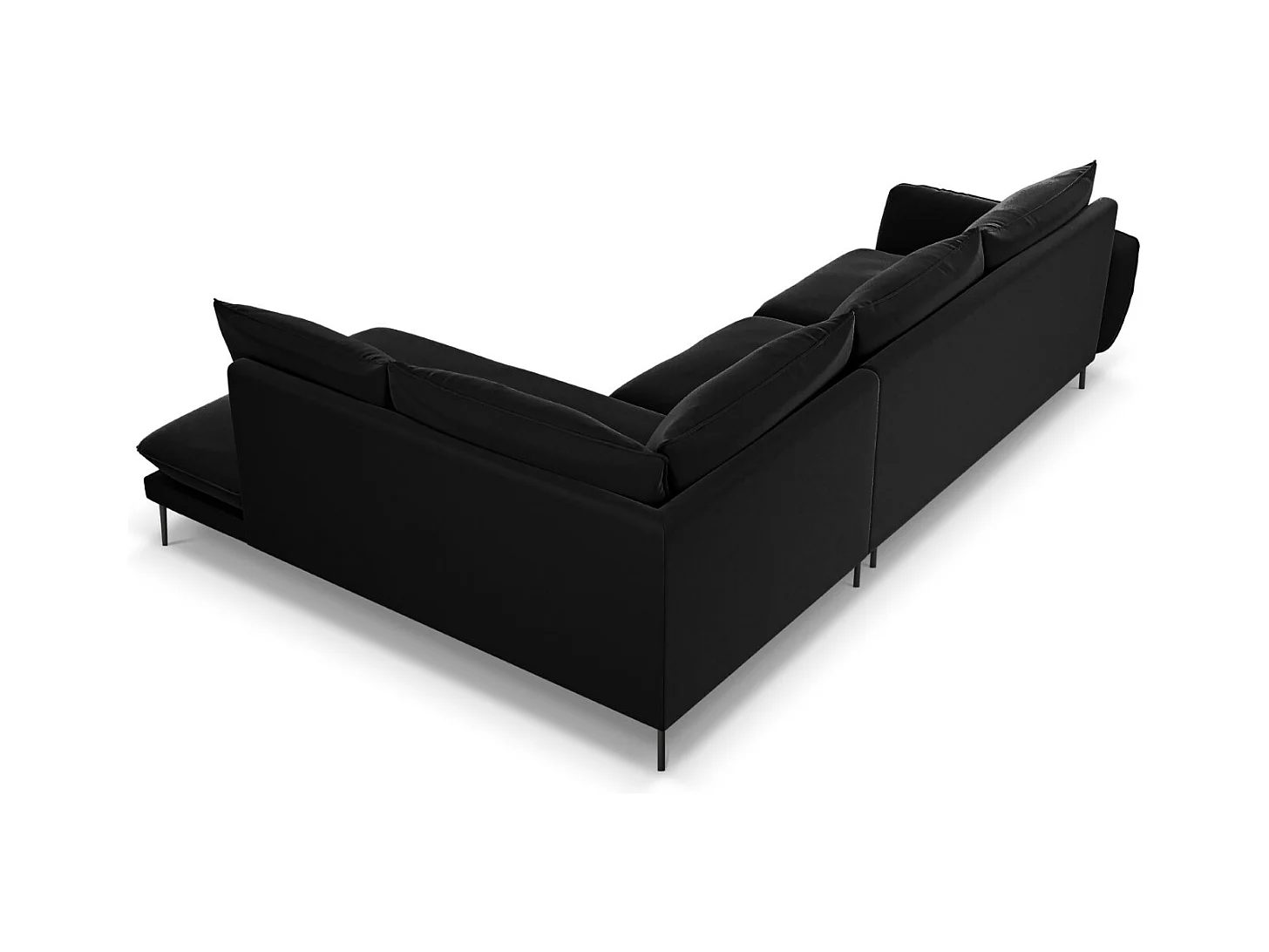 Cosmopolitan Design - Canapé d'angle droit "Vienna" 6 places en velours noir - 275x185x95cm