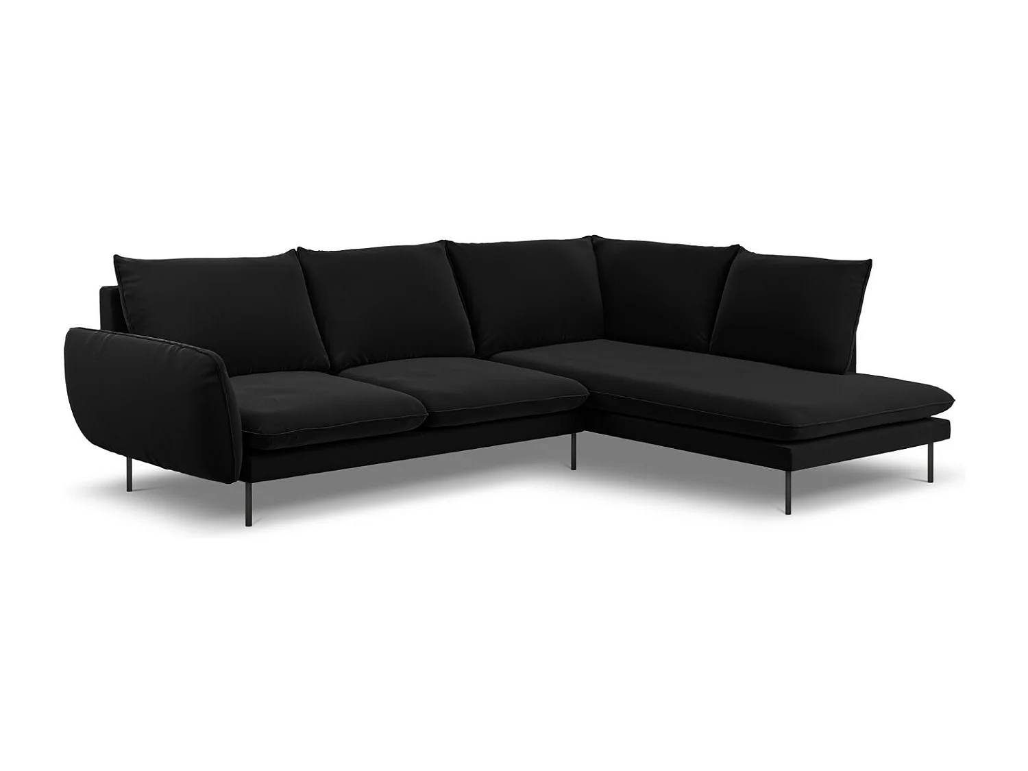 Cosmopolitan Design - Canapé d'angle droit "Vienna" 6 places en velours noir - 275x185x95cm