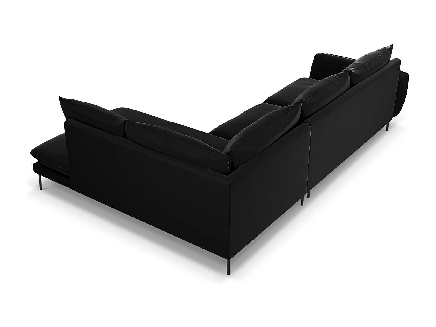 Cosmopolitan Design - Canapé d'angle droit "Vienna" 6 places en velours noir - 275x185x95cm