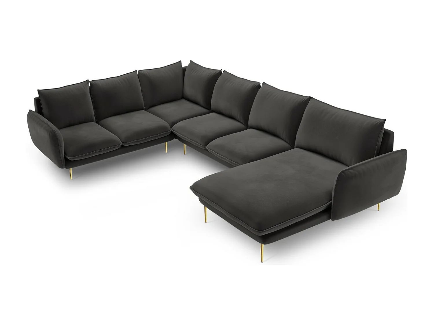 Cosmopolitan Design - 7-Sitzer Panoramasofa links "Vienna" aus Samt dunkelgrau - 330x235x95cm