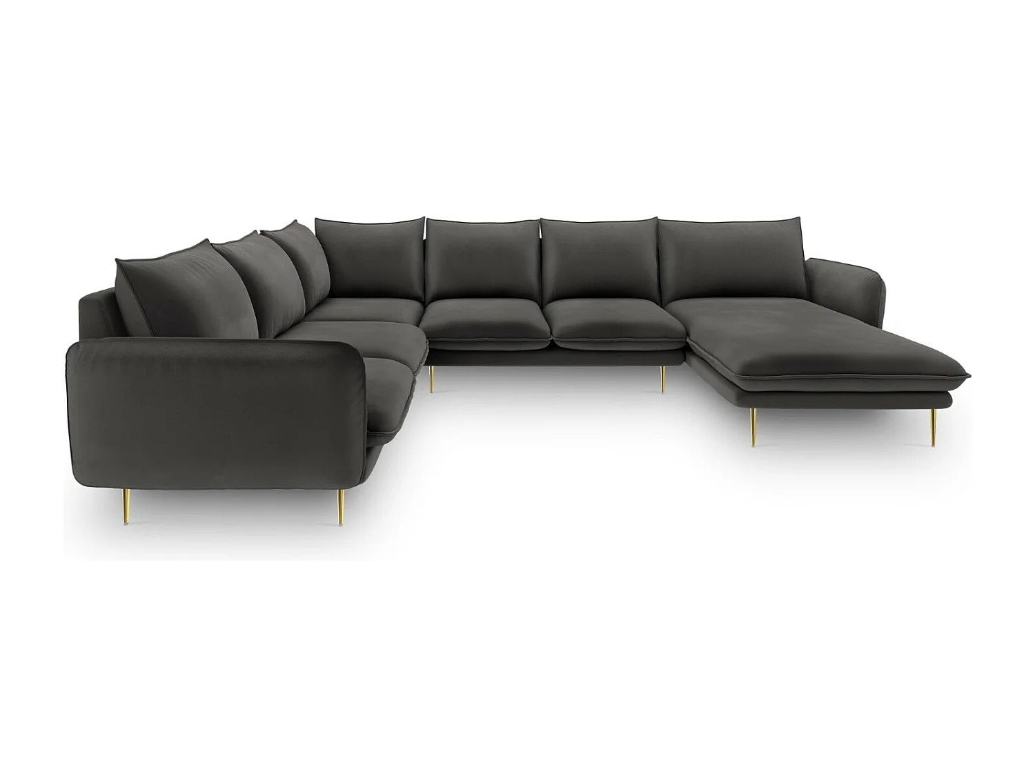 Cosmopolitan Design - 7-Sitzer Panoramasofa links "Vienna" aus Samt dunkelgrau - 330x235x95cm