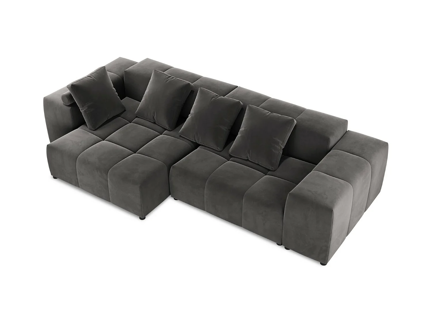 Cosmopolitan Design - Symmetrische modulaire hoekbank "Rome" 4 zitplaatsen, Flueel, Donkergrijs - 320x160x75cm