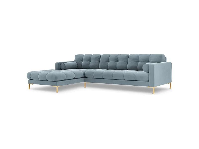 Cosmopolitan Design - 5-Sitzer Ecksofa links "Bali" aus Samt hellblau - 293x185x75cm