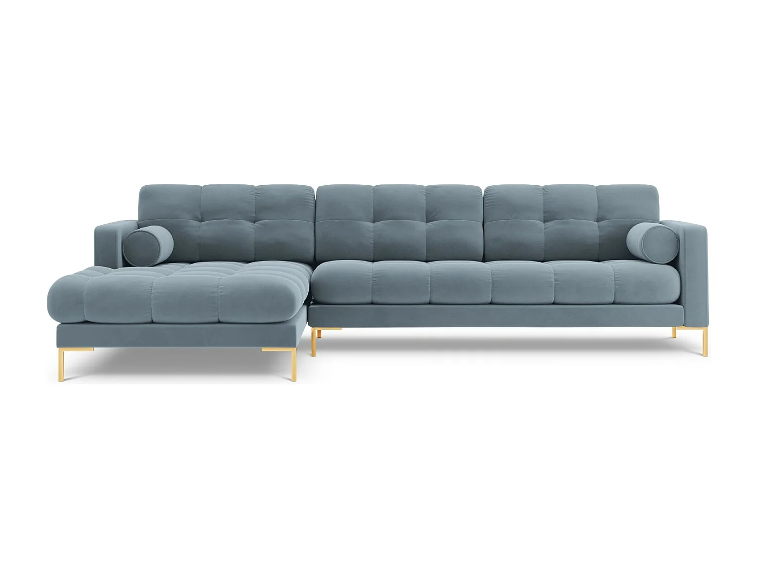 Cosmopolitan Design - 5-Sitzer Ecksofa links "Bali" aus Samt hellblau - 293x185x75cm