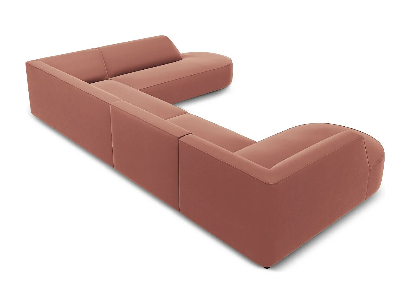 CXL by Christian Lacroix - Canapé d'angle droit panoramique "Charles" 7 places en velours rose - 366x273x69cm