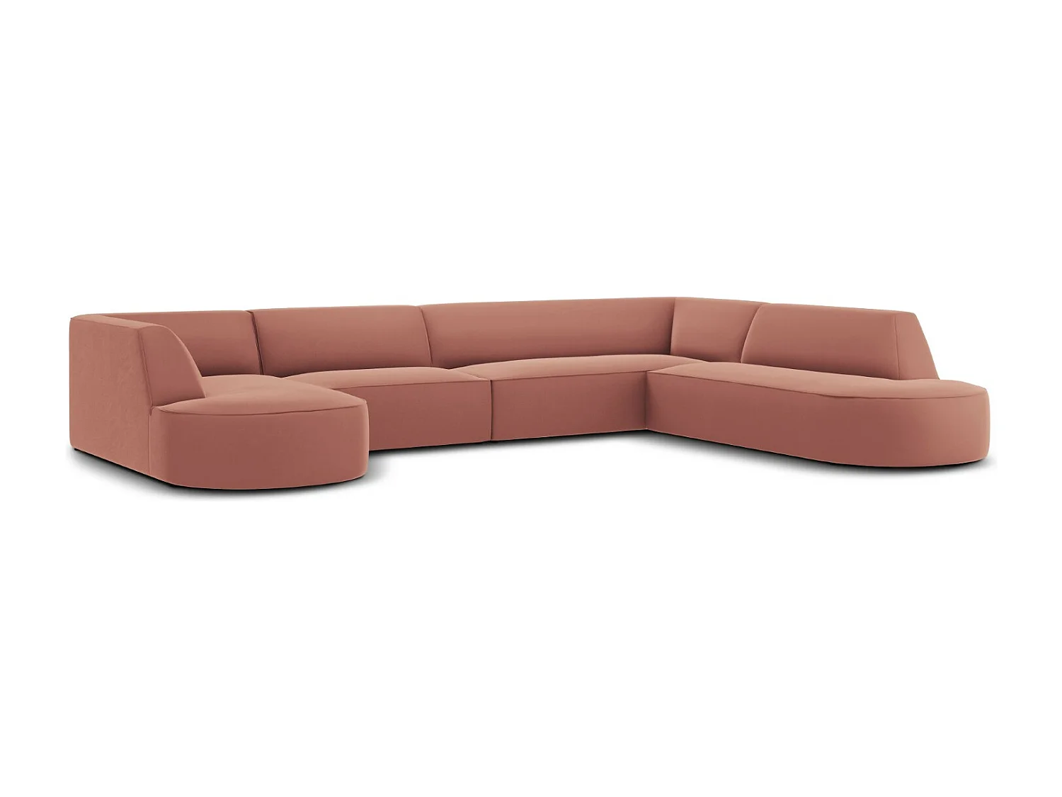 CXL by Christian Lacroix - Canapé d'angle droit panoramique "Charles" 7 places en velours rose - 366x273x69cm