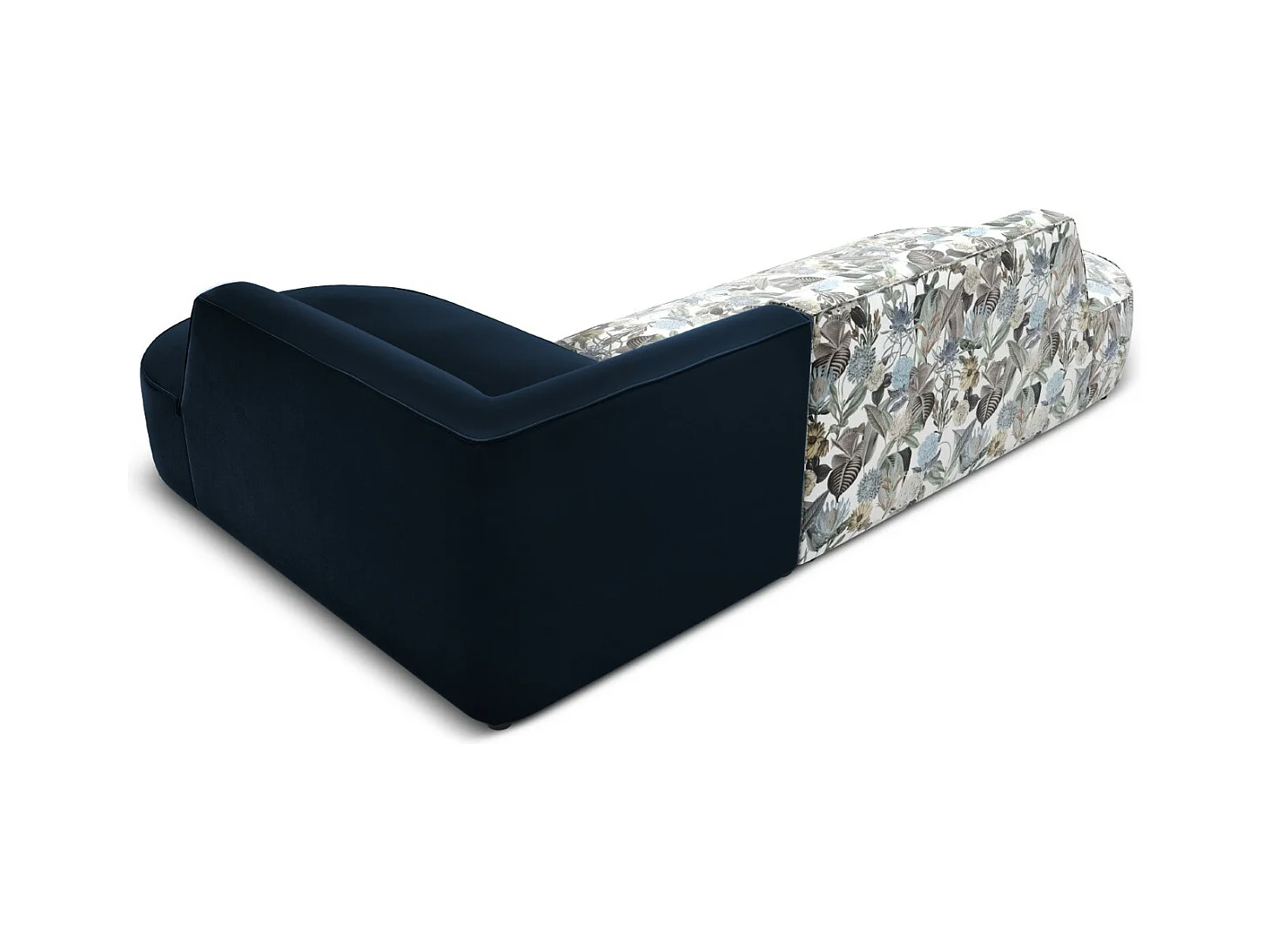 CXL by Christian Lacroix - Rechter hoekbank "Charles" 4 zitplaatsen, Flueel, lichtblauw, donkerblauw tuinpatroon - 273x180x69cm