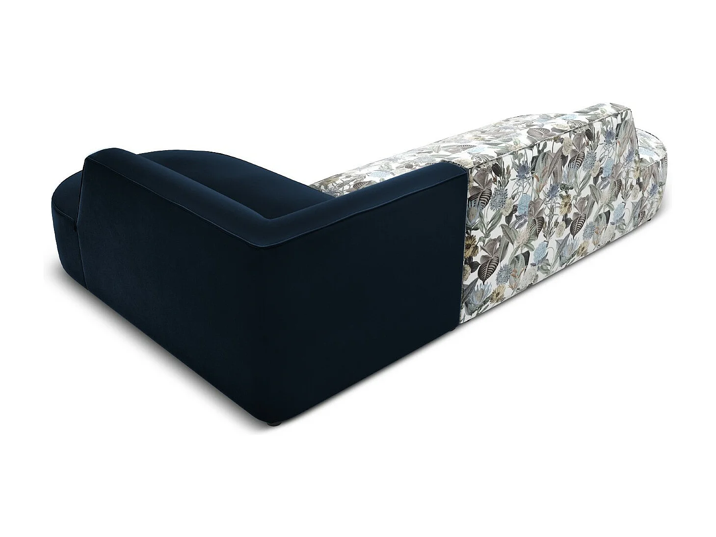 CXL by Christian Lacroix - Rechter hoekbank "Charles" 4 zitplaatsen, Flueel, lichtblauw, donkerblauw tuinpatroon - 273x180x69cm