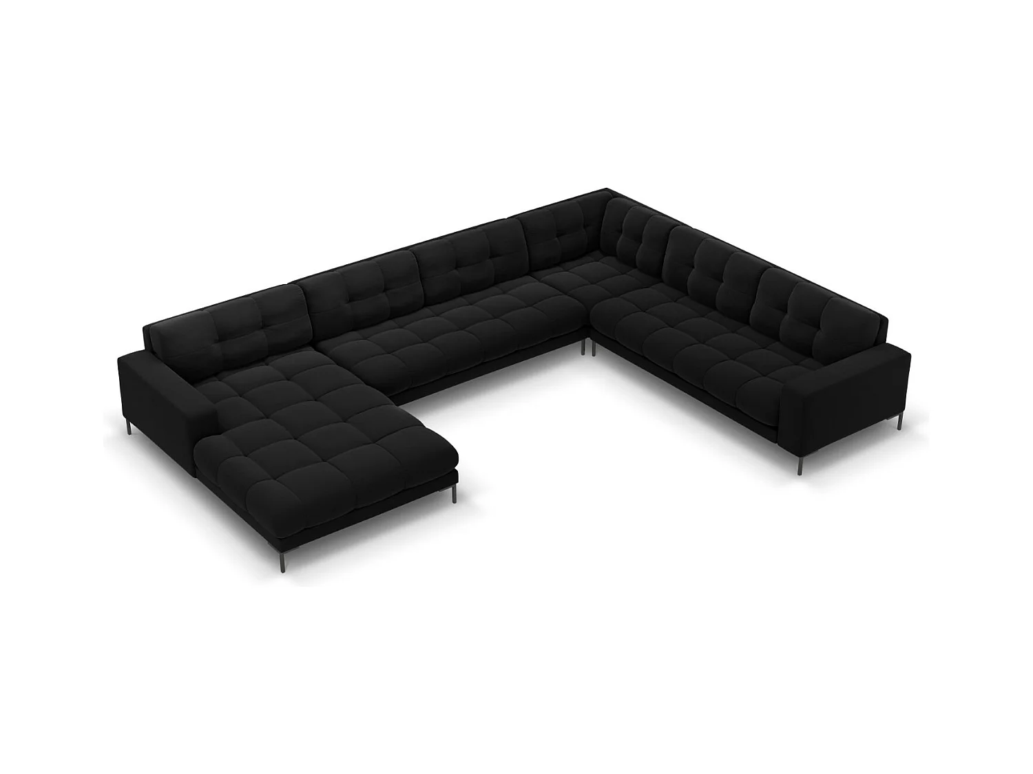 Cosmopolitan Design - Canapé d'angle droit panoramique "Bali" 7 places en velours noir - 327x256x75cm