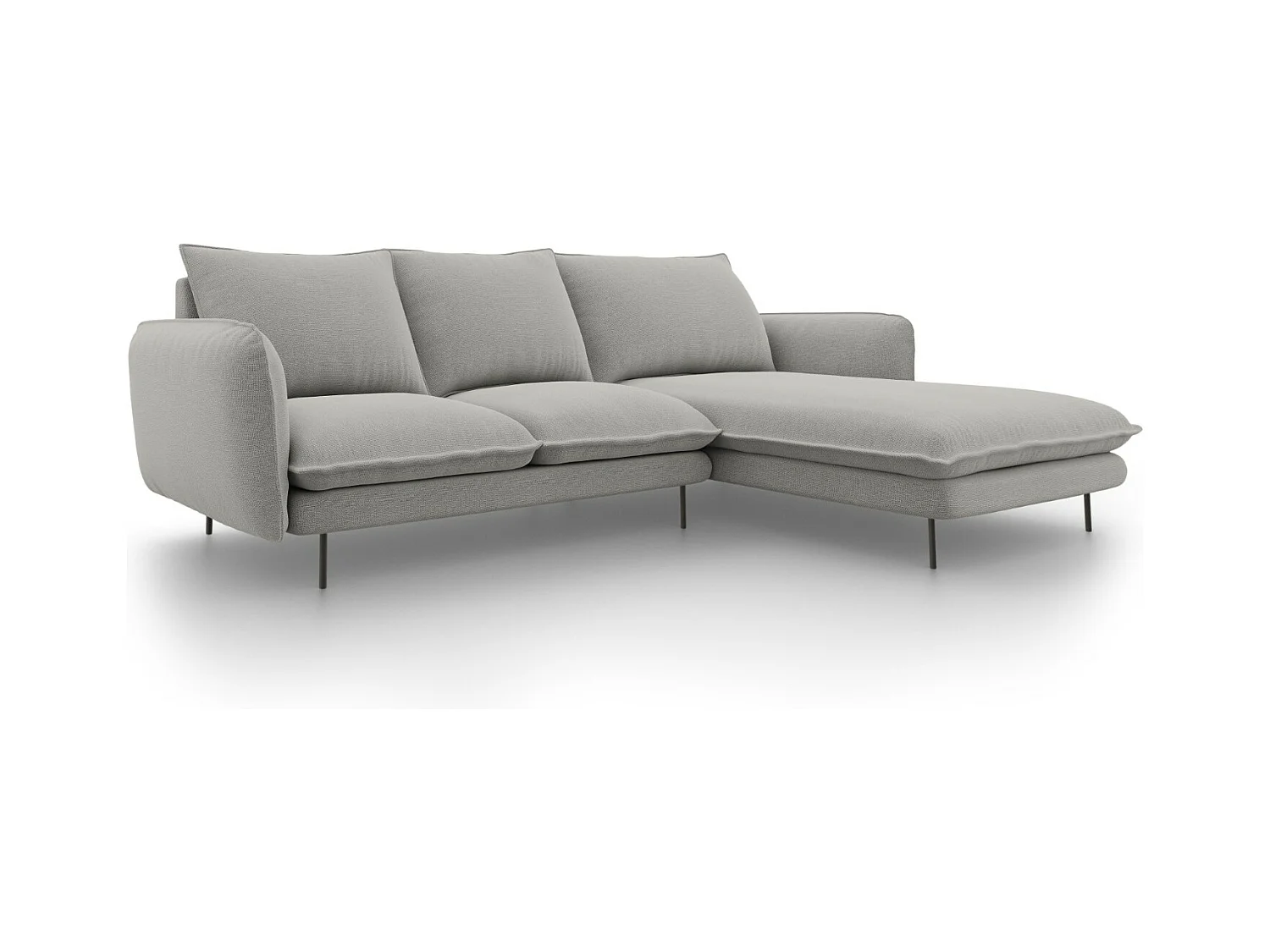 Cosmopolitan Design - Rechter hoekbank "Vienna" 5 zitplaatsen, Structurele stof, Lichtgrijs - 255x170x95cm