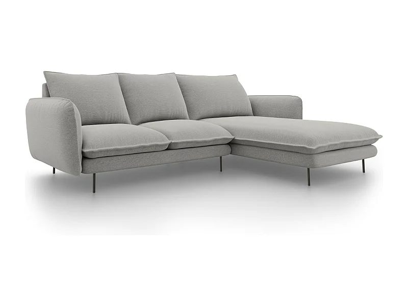 Cosmopolitan Design - Canapé d'angle droit "Vienna" 5 places en tissu structurel gris clair - 255x170x95cm