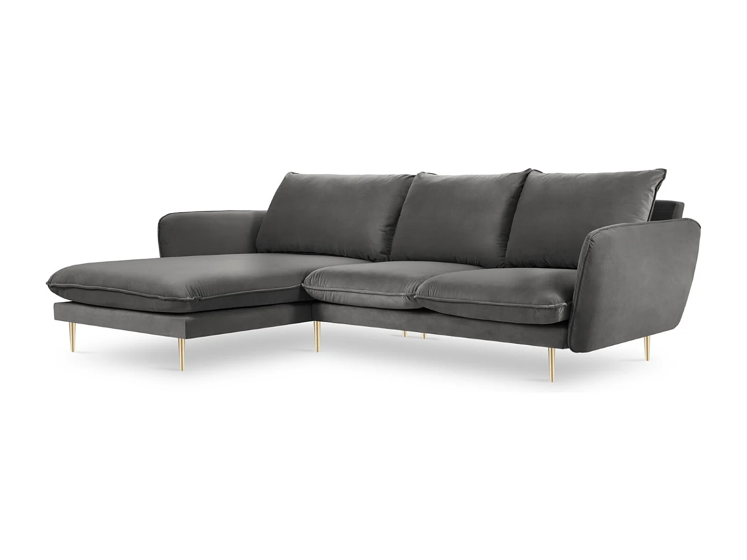 Cosmopolitan Design - Canapé d'angle gauche "Vienna" 5 places en velours gris - 255x170x95cm