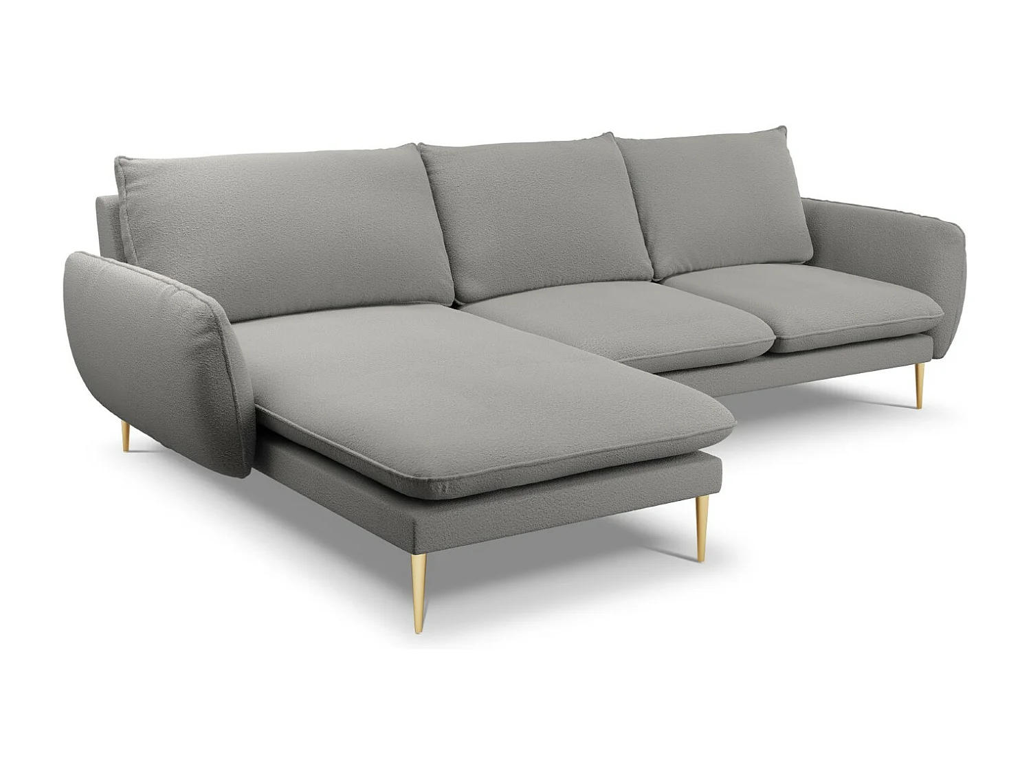 Cosmopolitan Design - Sofá de canto esquerdo "Vienna" 5 lugares em tecido bouclé cinza - 255x170x95cm