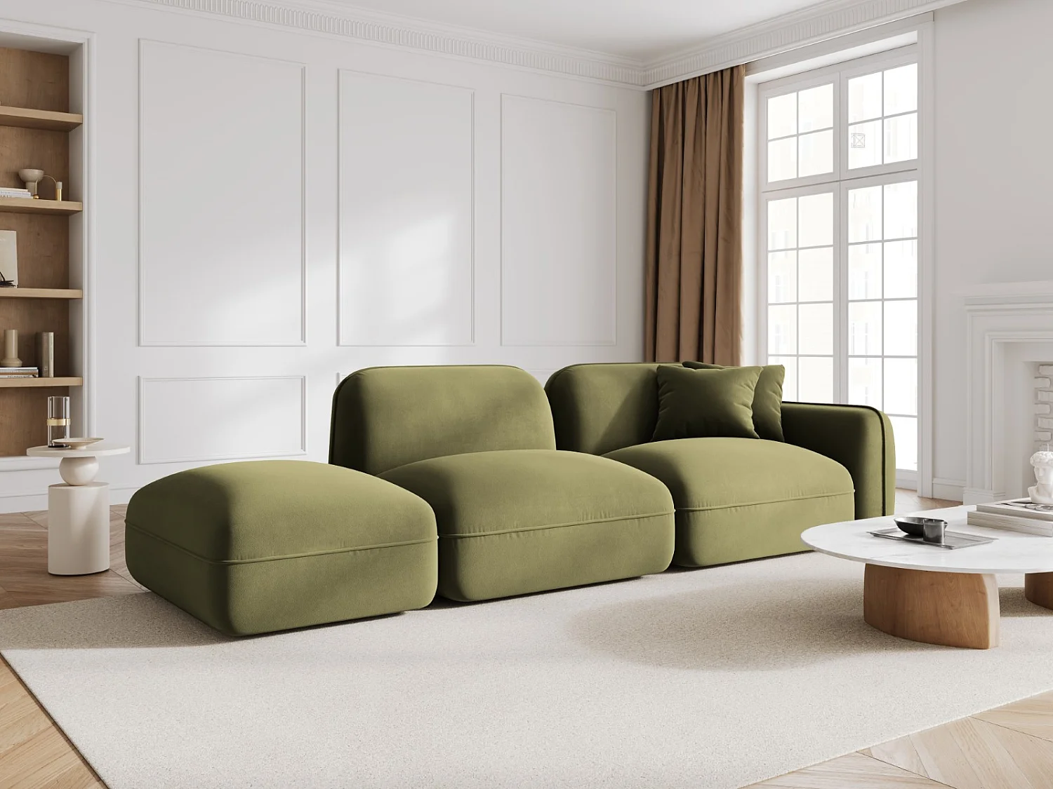 CXL by Christian Lacroix - Linker modulaire bank "Lucien" 3 zitplaatsen, Flueel, Lichtgroen - 295x90x70cm