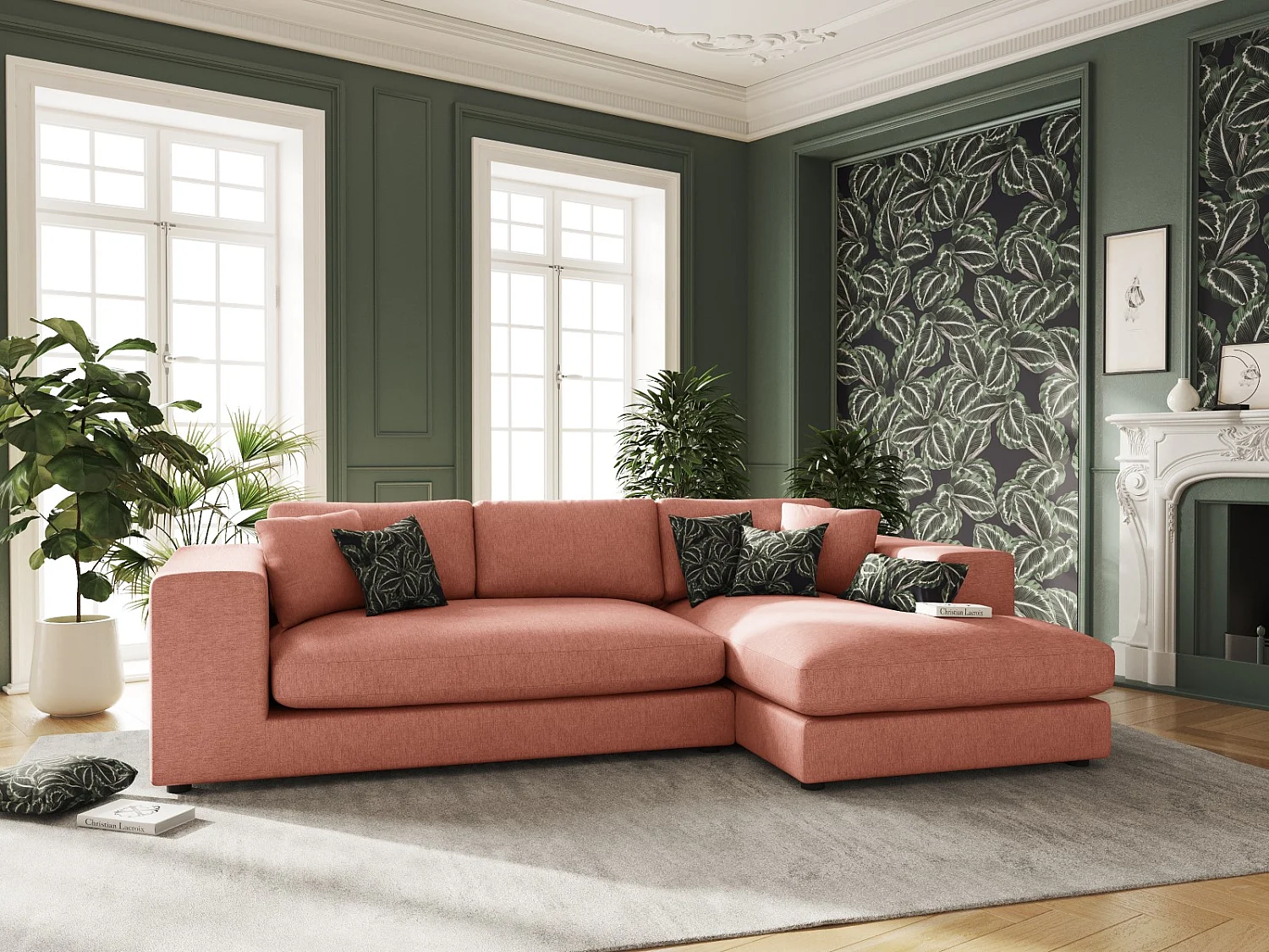 CXL by Christian Lacroix - Rechter hoekbank "Tendance" 5 zitplaatsen, Structurele stof, Rood - 282x174x72cm