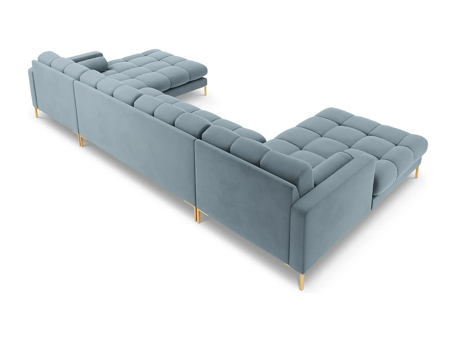 Cosmopolitan Design - 7-Sitzer Panoramasofa "Bali" aus Samt hellblau - 383x185x75cm