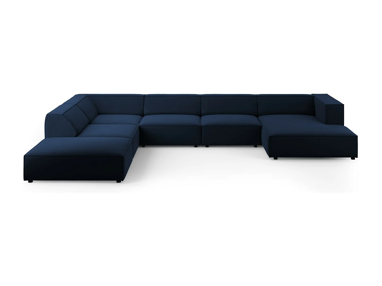 Cosmopolitan Design - Sofá esquinero panorámico izquierdo "Arendal" 7 plazas de terciopelo azul regio - 364x262x70cm