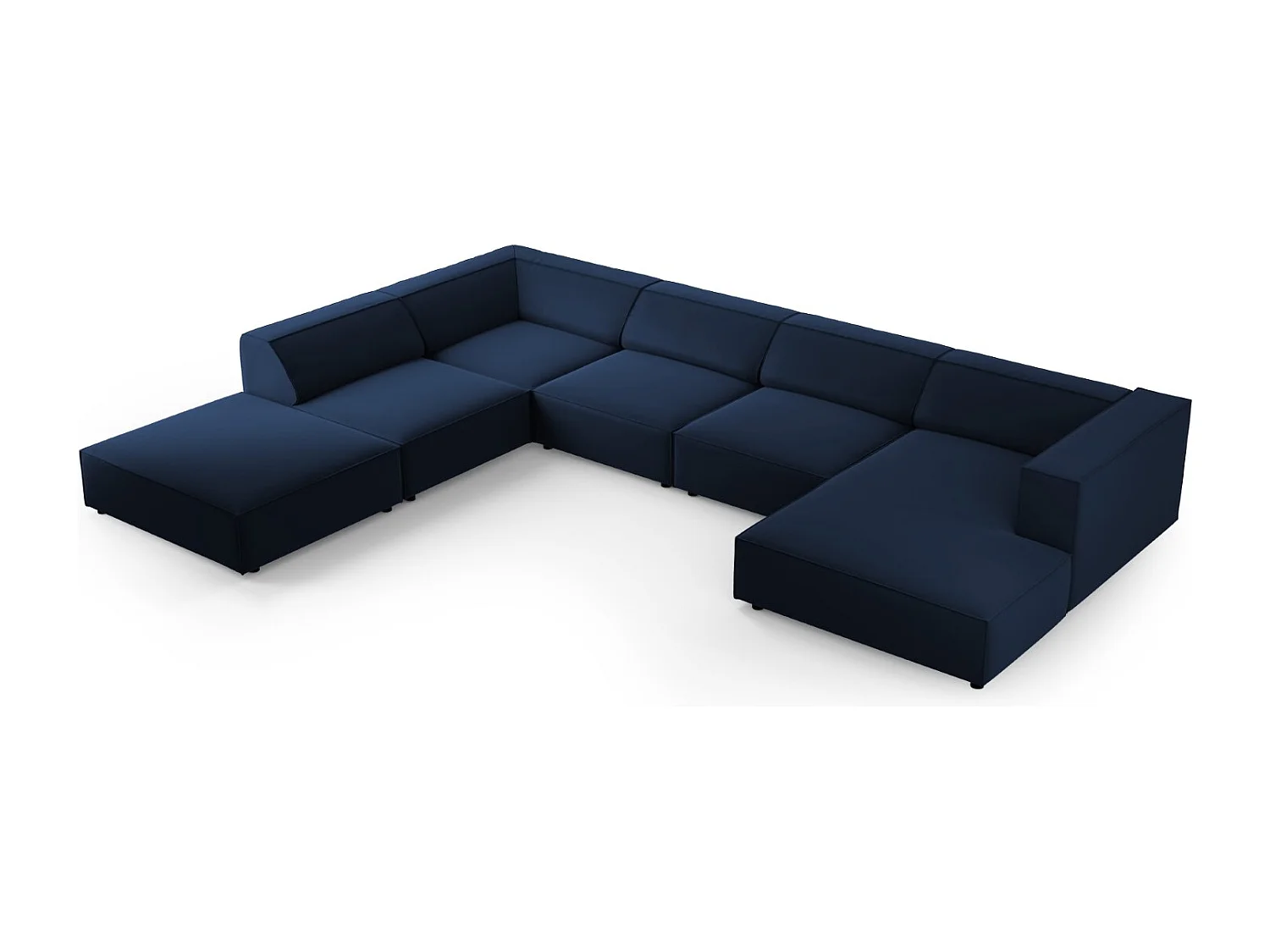 Cosmopolitan Design - Canapé d'angle gauche panoramique "Arendal" 7 places en velours bleu roi - 364x262x70cm