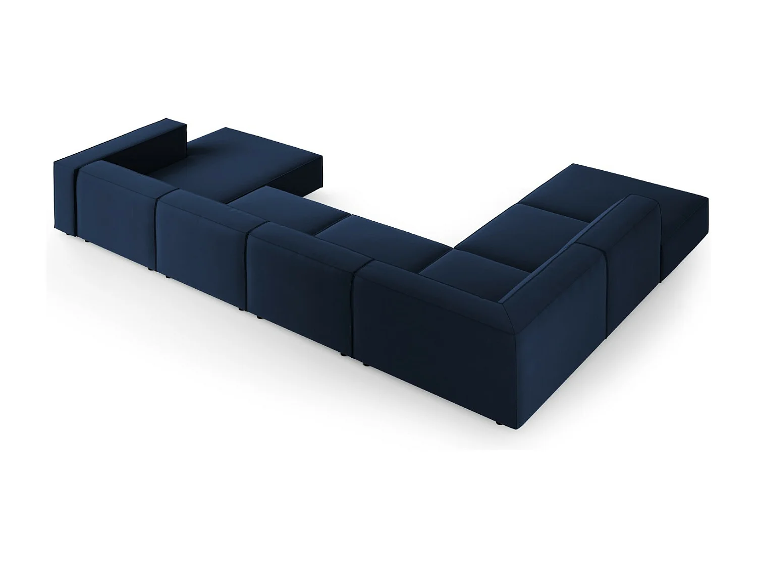 Cosmopolitan Design - Canapé d'angle gauche panoramique "Arendal" 7 places en velours bleu roi - 364x262x70cm