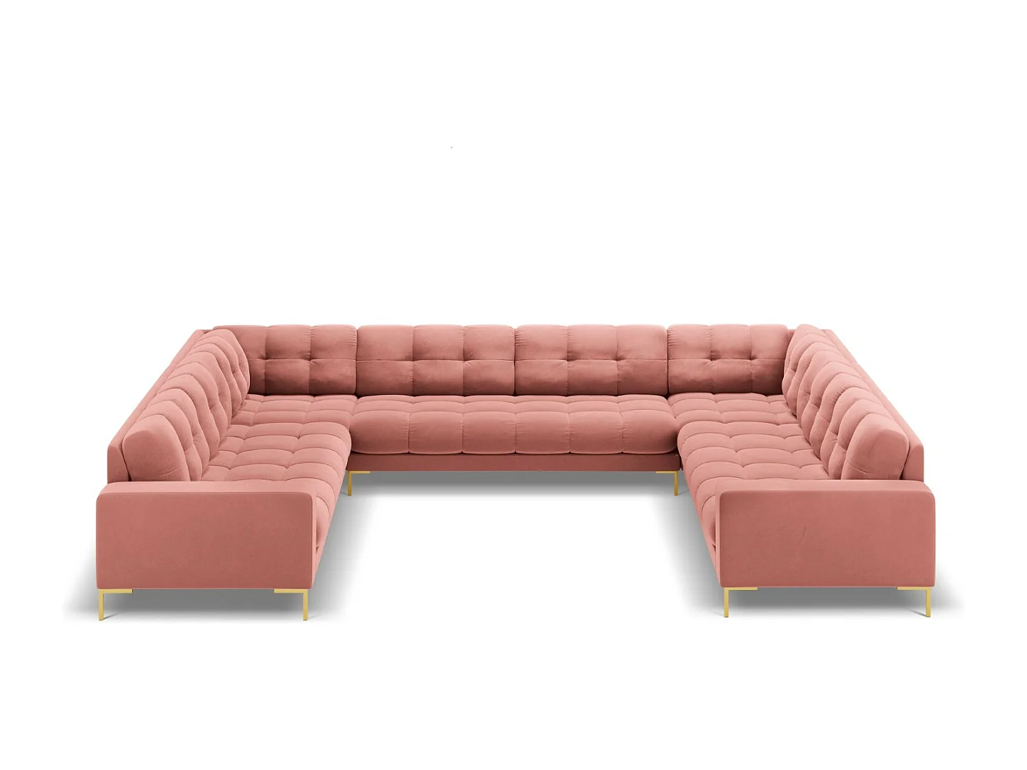Cosmopolitan Design - Sofá panorâmico "Bali" 9 lugares em veludo rosa - 327x256x75cm