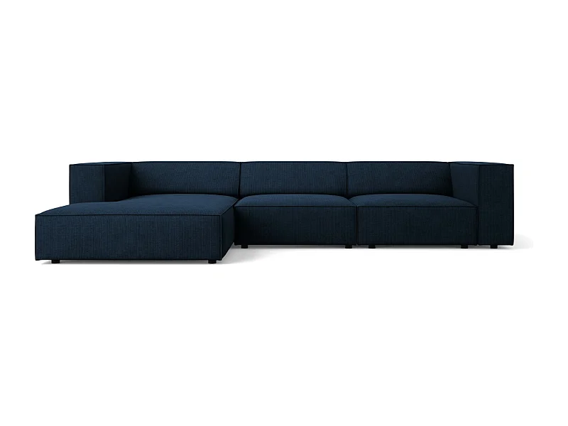 Cosmopolitan Design - Linker hoekbank "Arendal" 4 zitplaatsen, Chenille met ribbeleffect, Koningsblauw - 284x166x70cm