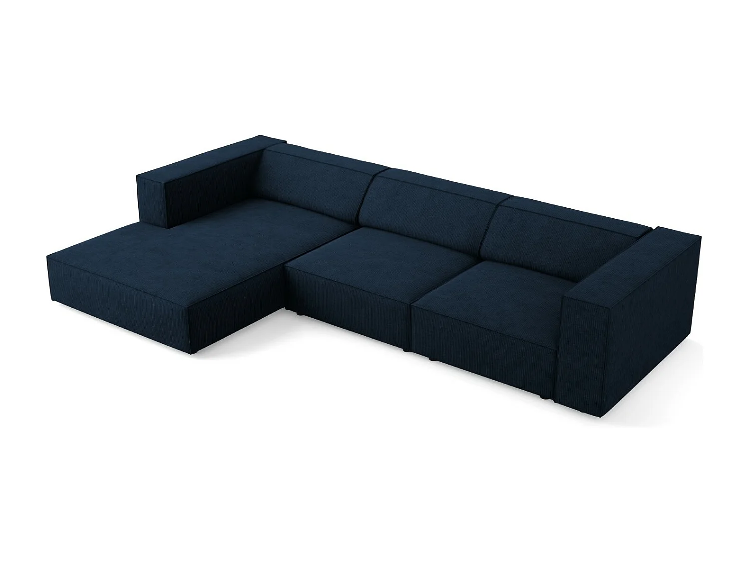Cosmopolitan Design - 4-Sitzer Ecksofa links "Arendal" aus Chenille-Stoff mit Rippeneffekt königsblau - 284x166x70cm