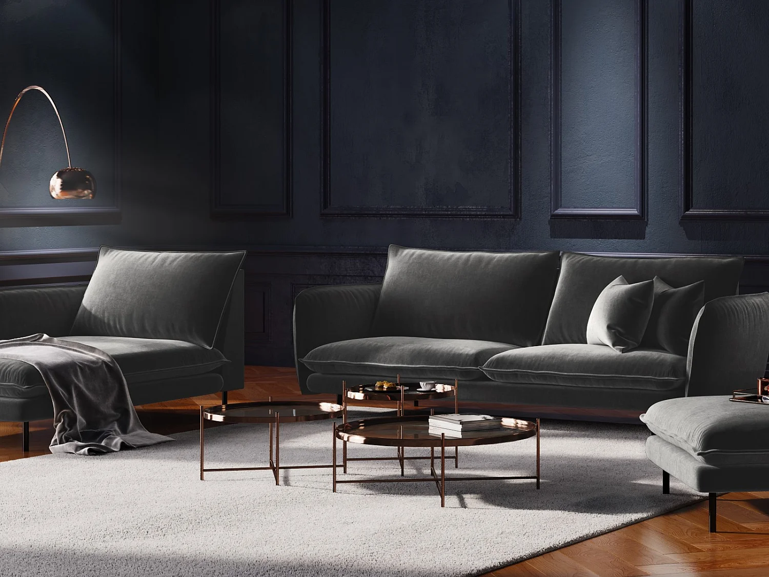 Cosmopolitan Design - 2-Sitzer Sofa "Vienna" aus Samt grau - 160x92x95cm