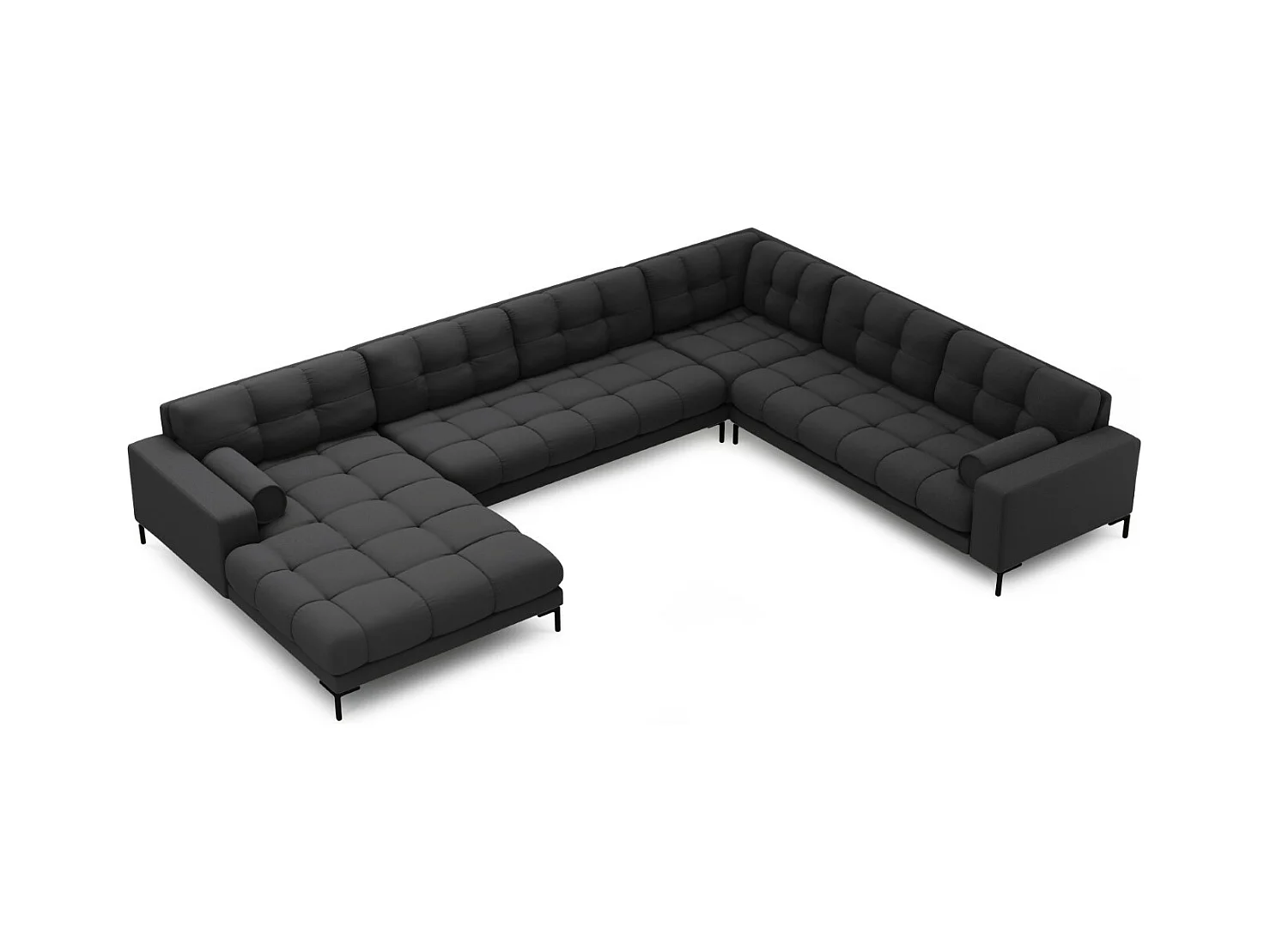 Cosmopolitan Design - Panoramische hoekbank rechts "Bali" 7 zitplaatsen, Structurele stof, Donkergrijs - 327x256x75cm