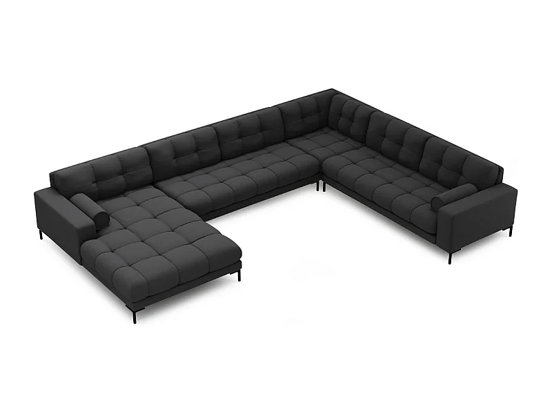 Cosmopolitan Design - Divano panoramico destro "Bali" 7 posti in tessuto strutturato grigio scuro - 327x256x75cm